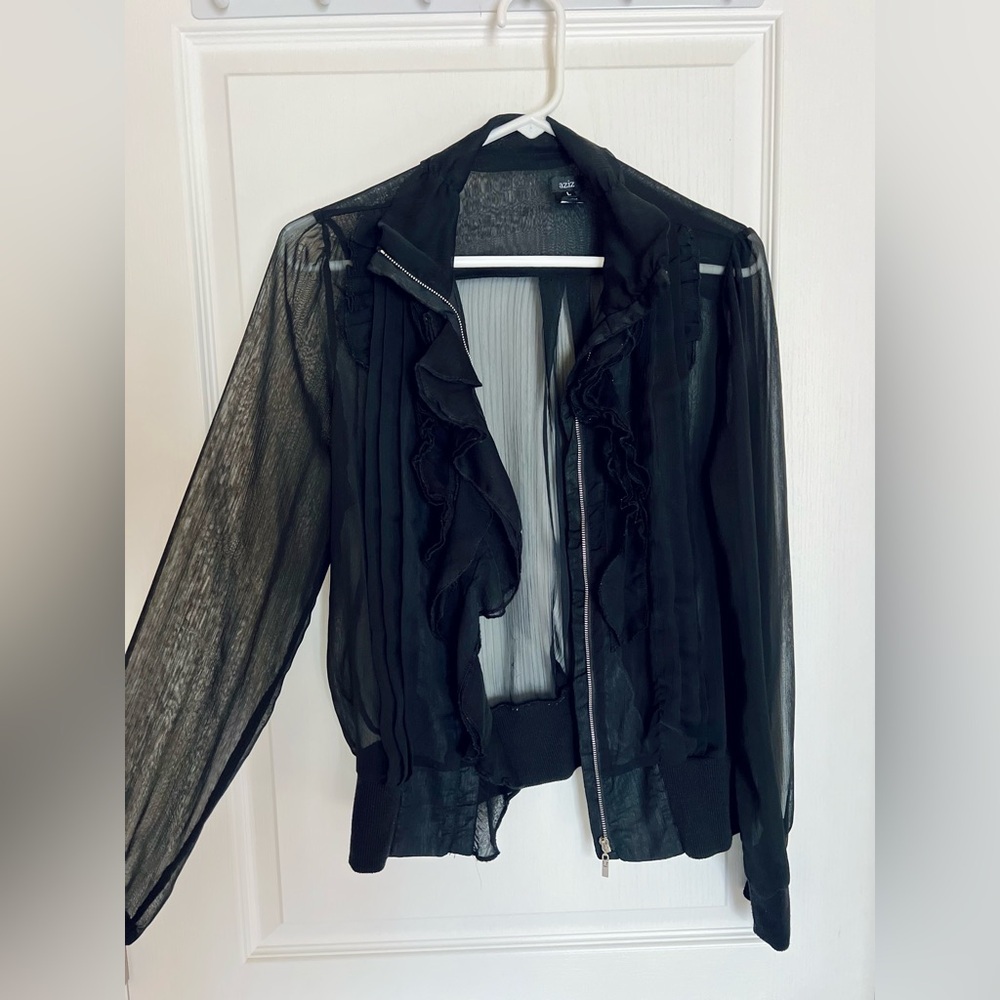 Black Sheer Ruffled Blouse size large - Picture 4 of 11